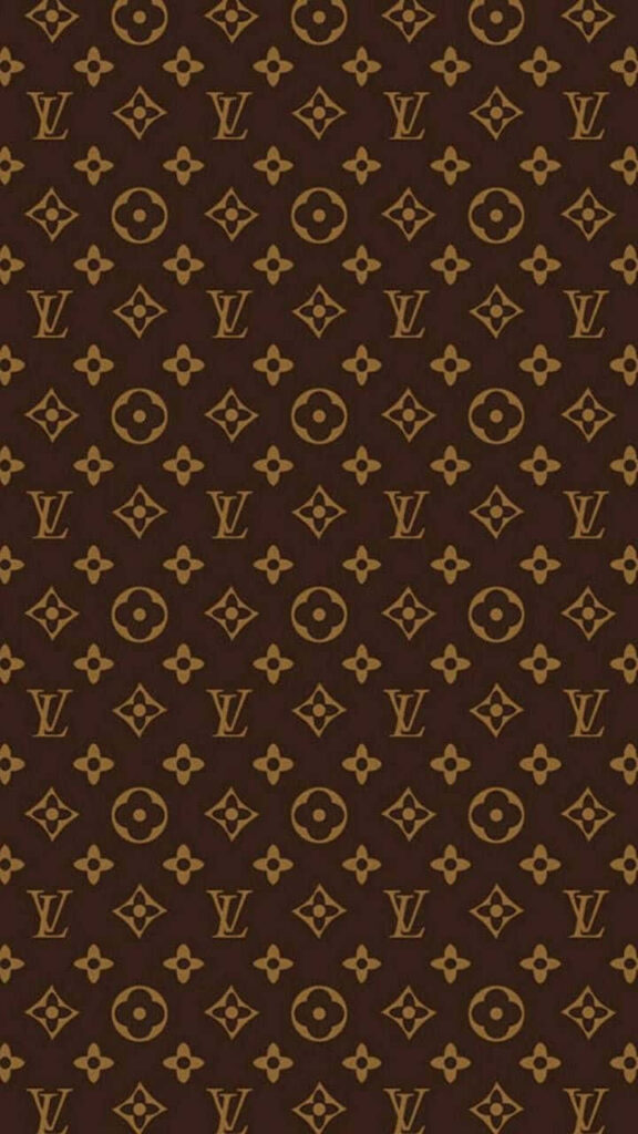 Louis Vuitton monogram wallpaper golden brown tones on dark brown background luxury design