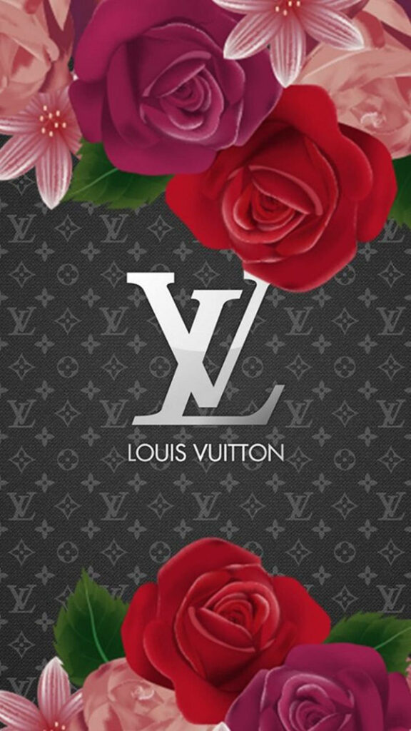 Louis Vuitton monogram wallpaper with vibrant red and pink floral design luxury phone background