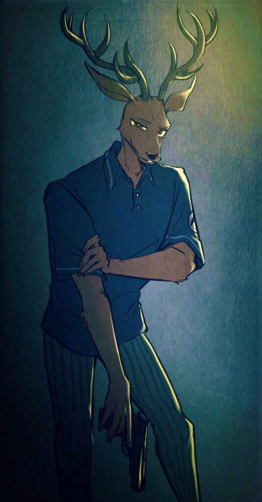 Louis from Beastars: Intense Gun-Wielding Wallpaper Background