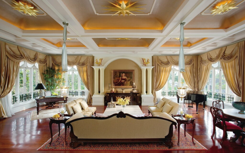Elegant Lounge Room with Stylish Table and HD Wallpaper Background in Stunning Interior Design