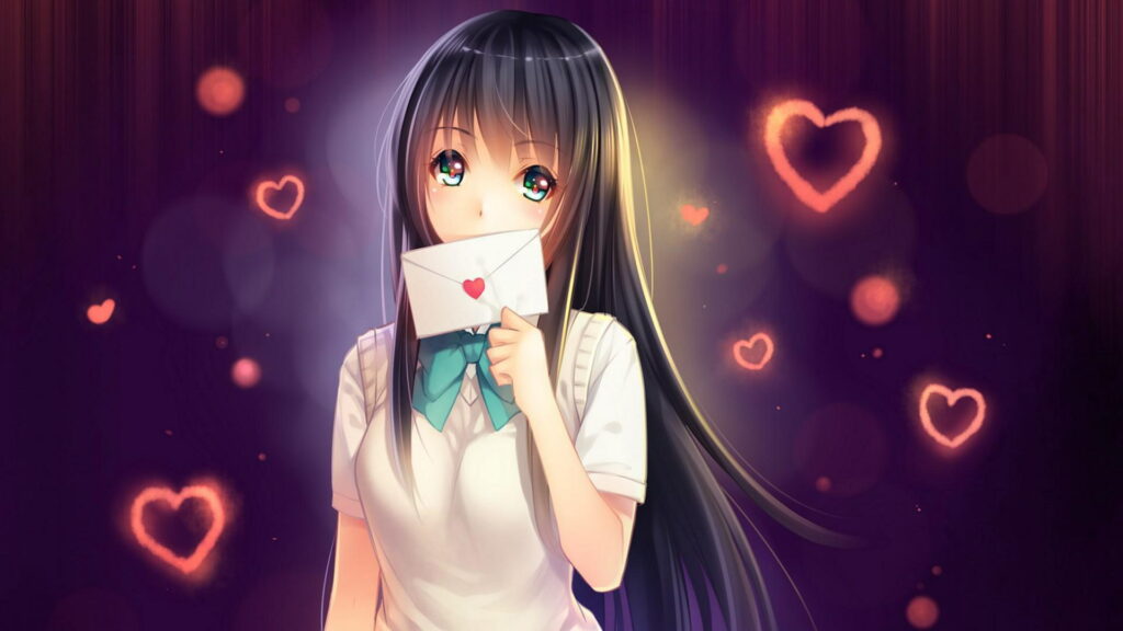 Cute Anime Girl Receives Love Letter: A Beautiful HD Wallpaper Full of Love