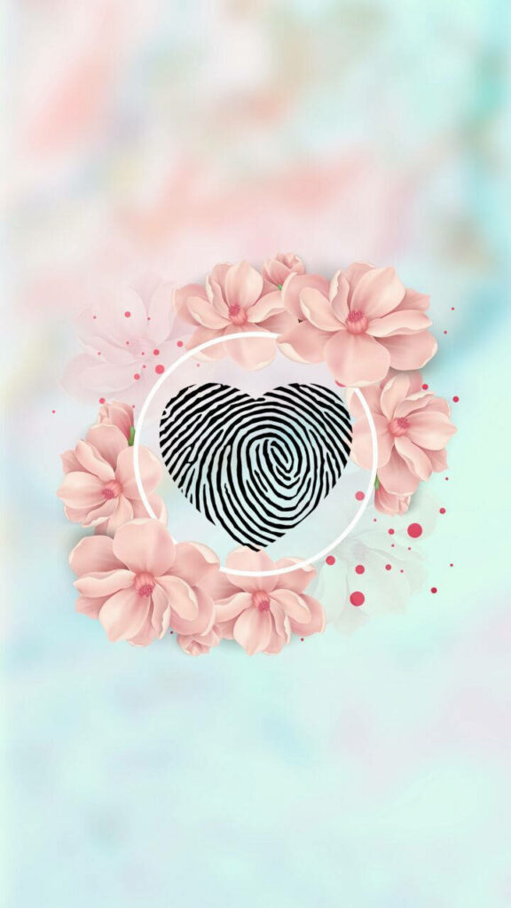 A Blossoming Love: Whimsical Fingerprints Form a Heart Amidst Pink Petals on Instagram Wallpaper