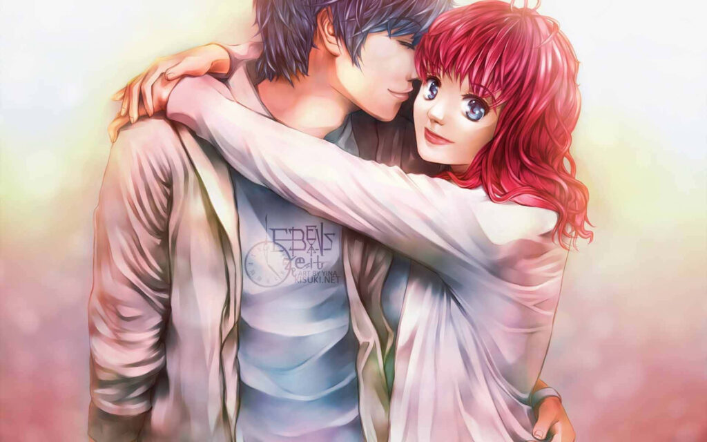 Soulmates Embrace in a Beautiful Anime Pfp Background Wallpaper