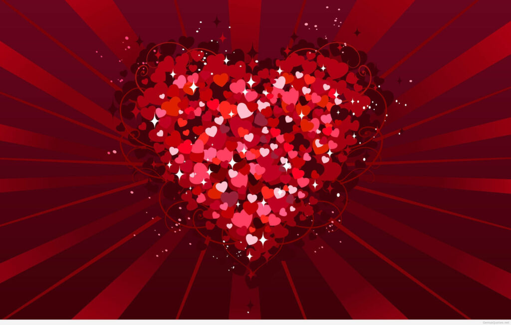 A Dazzling Display of Love: Vibrant Red Hearts Embrace Valentine's Day in a Charming Background Wallpaper