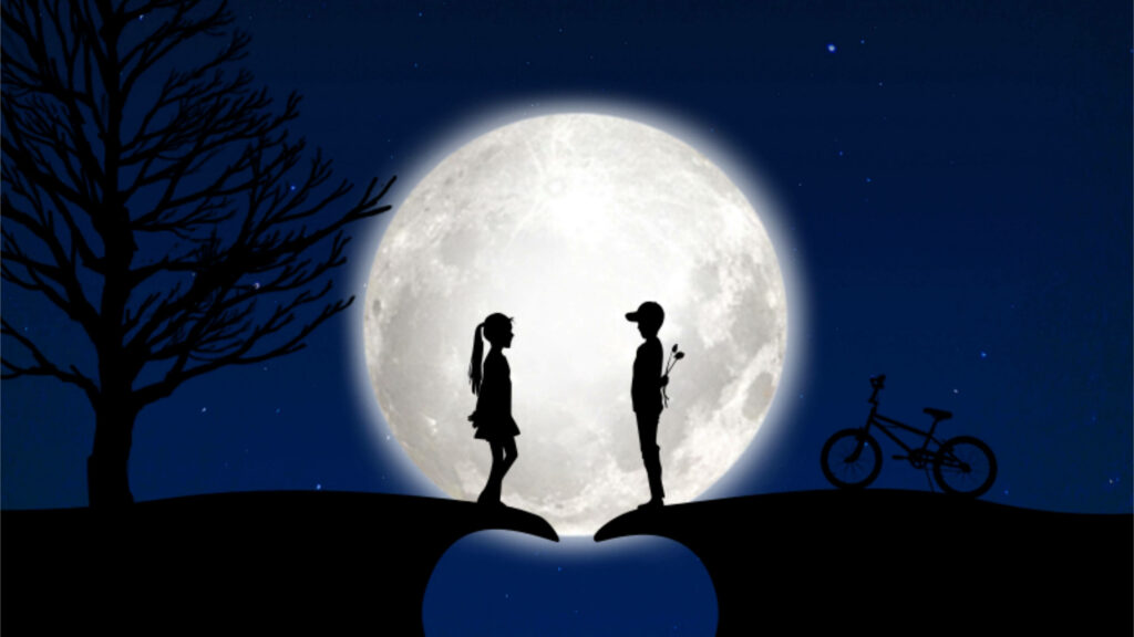 Moonlit Romance: Adorable Duo Embracing Eternal Connection amidst Clifftop Splendor - 4k Moon Background Wallpaper