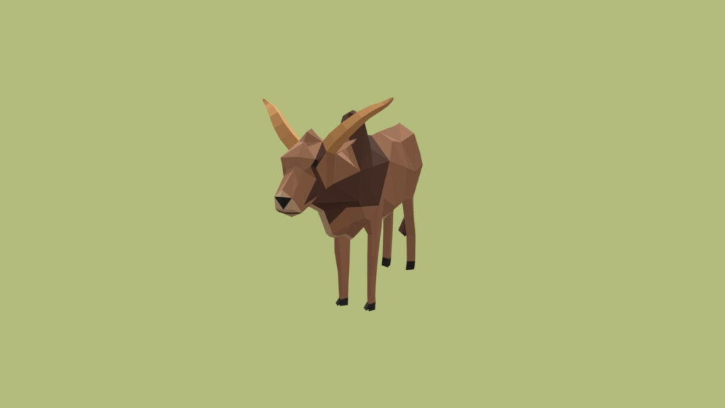 Low-Poly Gir Zebu Cattle Graphic Art Wallpaper in Soft Green