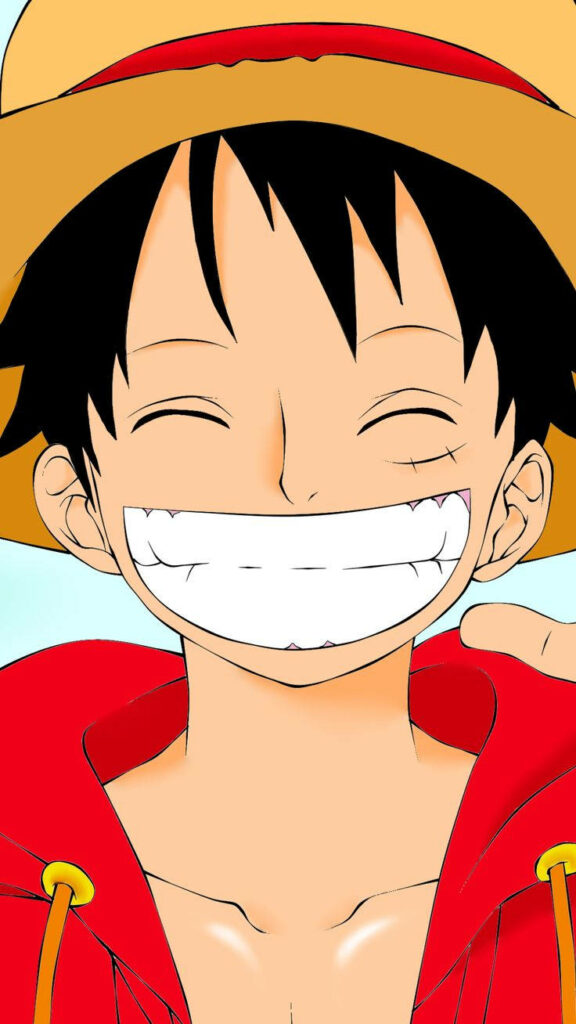 Cheerful Luffy sporting a vibrant red hoodie - a lively wallpaper for mobile backgrounds