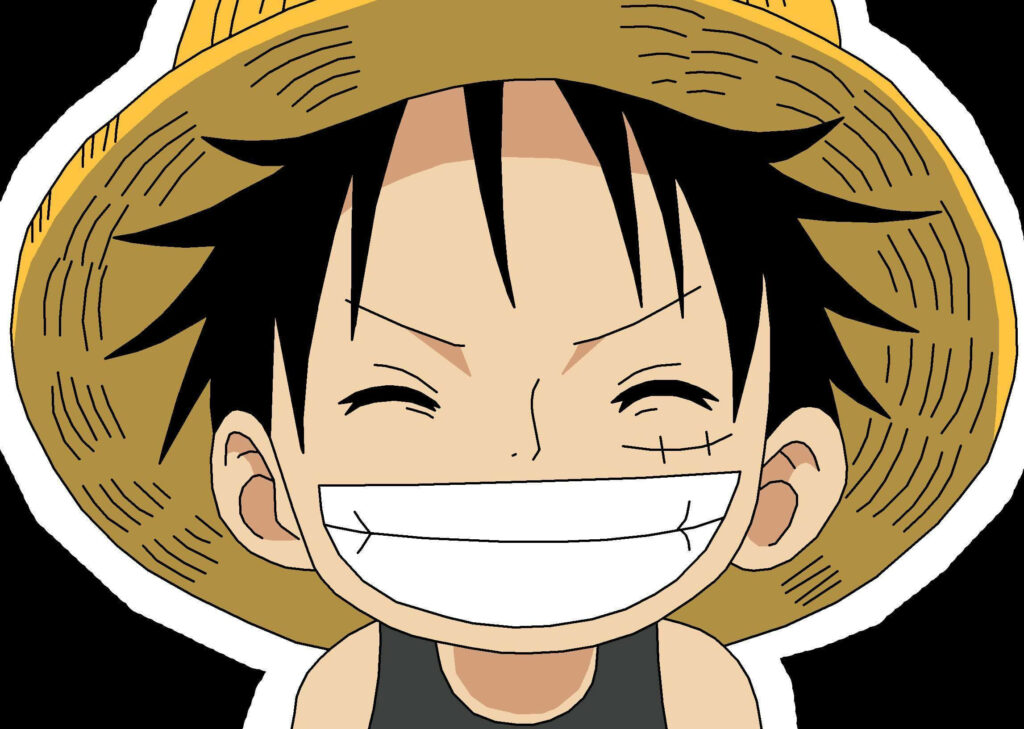 The Endearing Grin of Luffy: A Captivating Wallpaper Set Against a Dark Canvas
