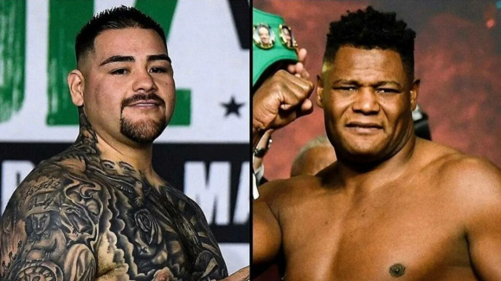 Boxing wallpaper featuring intense collage of boxers Luiz Ortiz and Andy Ruiz Jr side by side