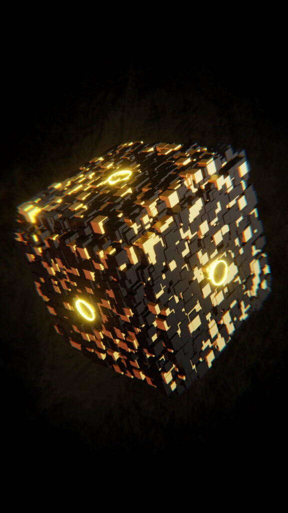 Glowing 3D Figure: A Cubic Vortex of Volume in HD Phone Wallpaper