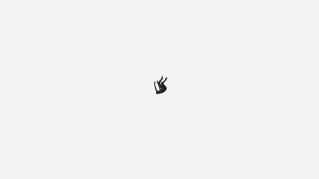 Minimalist wallpaper with black human silhouette floating on light gray serene background for desktop