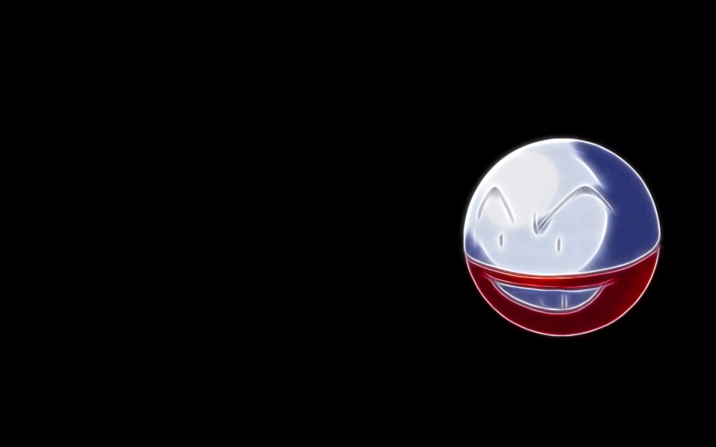 Electrode Pokémon wallpaper with glossy red and white design on black background electrifying energy