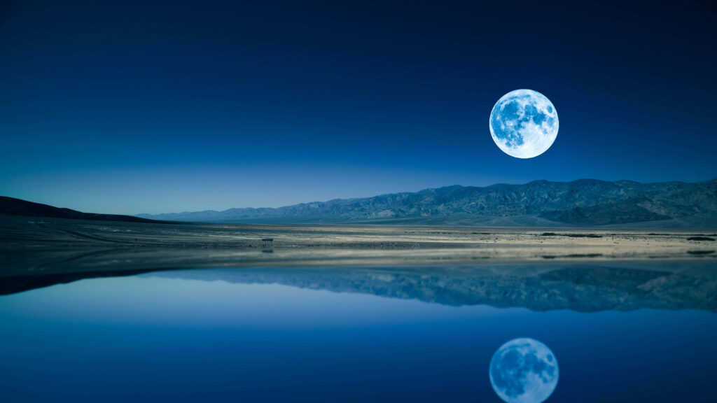 Serene Landscape: Luminous Full Moon Reflection - Wallpaper Background
