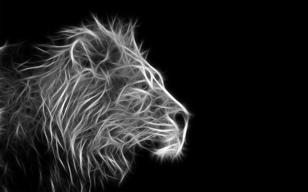 Luminous Lion's Head Wallpaper: Power & Fearlessness on Black