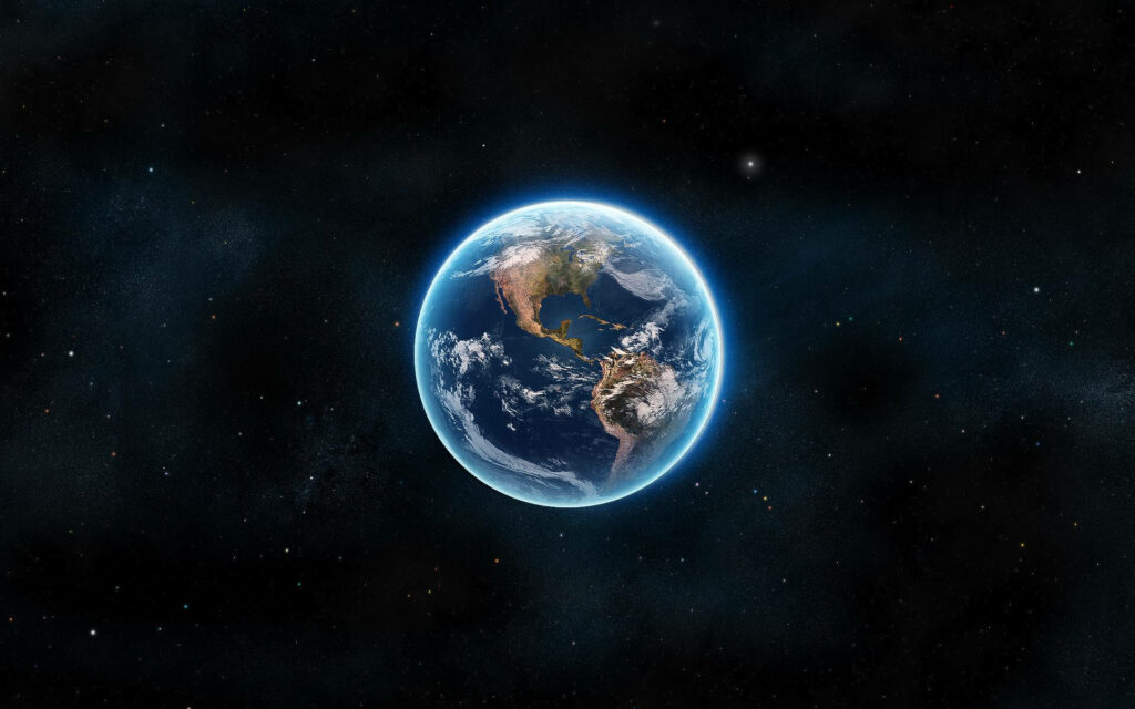 Luminous Blue Earth: A Mesmerizing 4k Background Image Illuminated in the Starry Universe Wallpaper