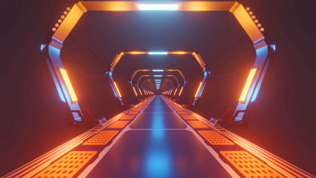 Luminous Pathway: A Mesmerizing Neon Corridor in 4K - A Dazzling Wallpaper Background