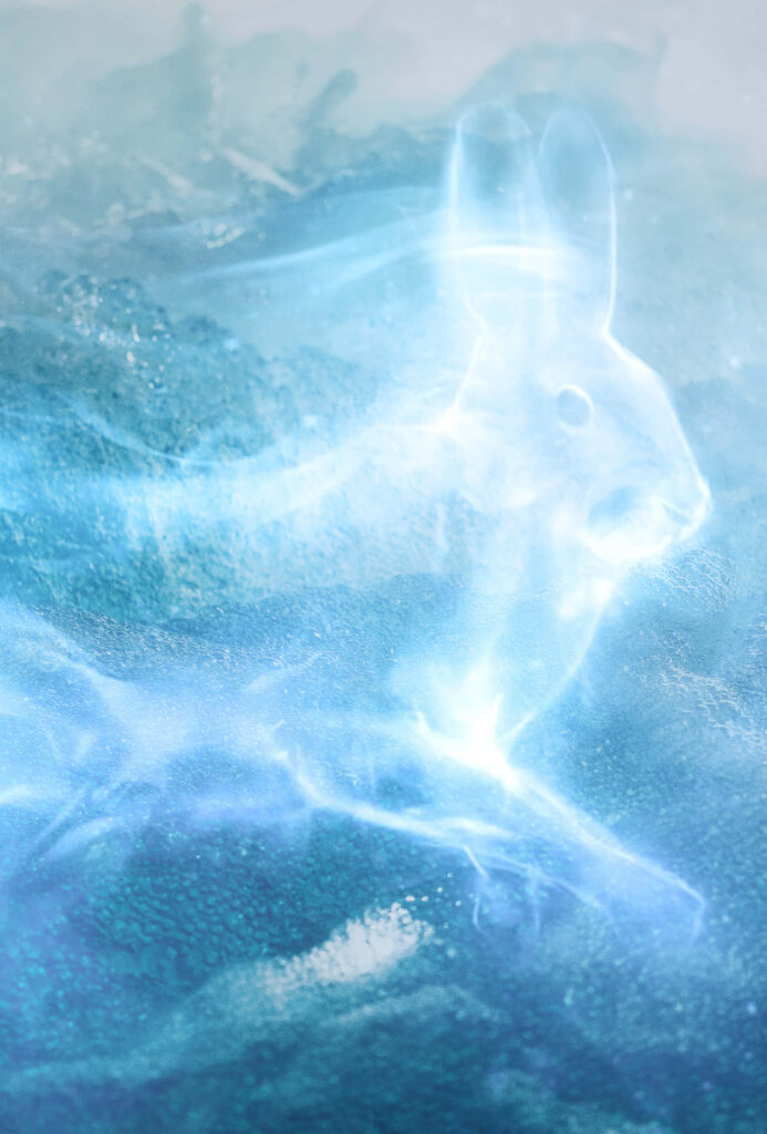 Luminous Rabbit Wallpaper - Ethereal Blue & Green Abstract Design