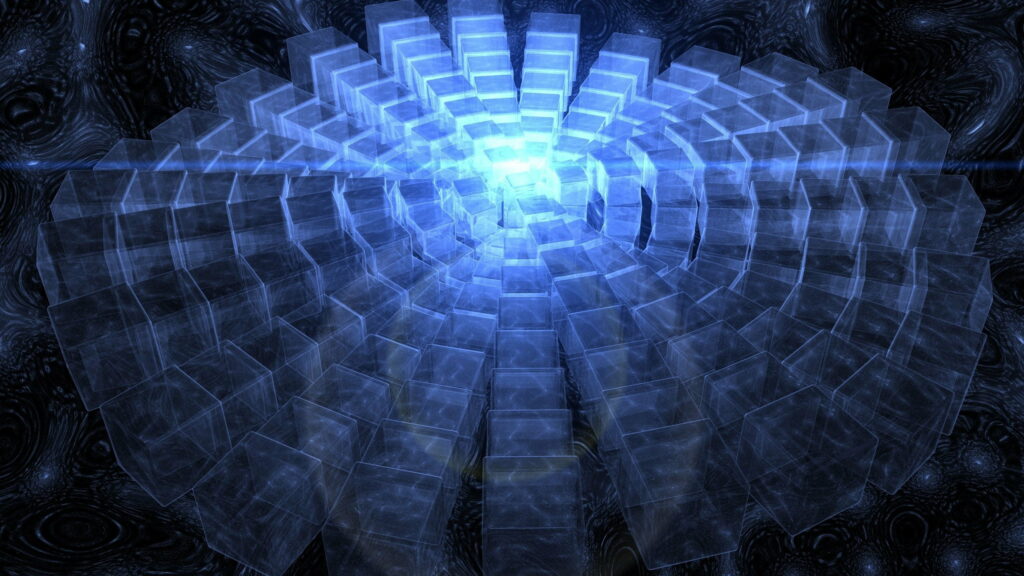 Reflective Illumination: Stunning QHD Wallpaper Showcasing Transparent Glass Cubes and Radiant Lights