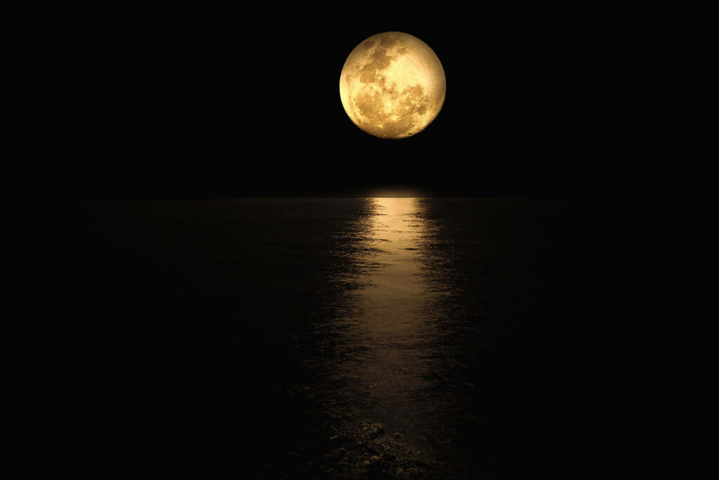 Lustrous Lunary Landscape: Captivating Moonlight Reflections on Enigmatic Waters - An Exquisite 4k Background Wallpaper