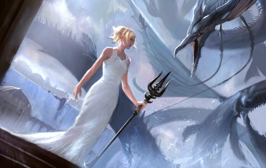 Lunafreya, Guardian of the Deep: A Mythical Encounter in the World of Final Fantasy XV Wallpaper