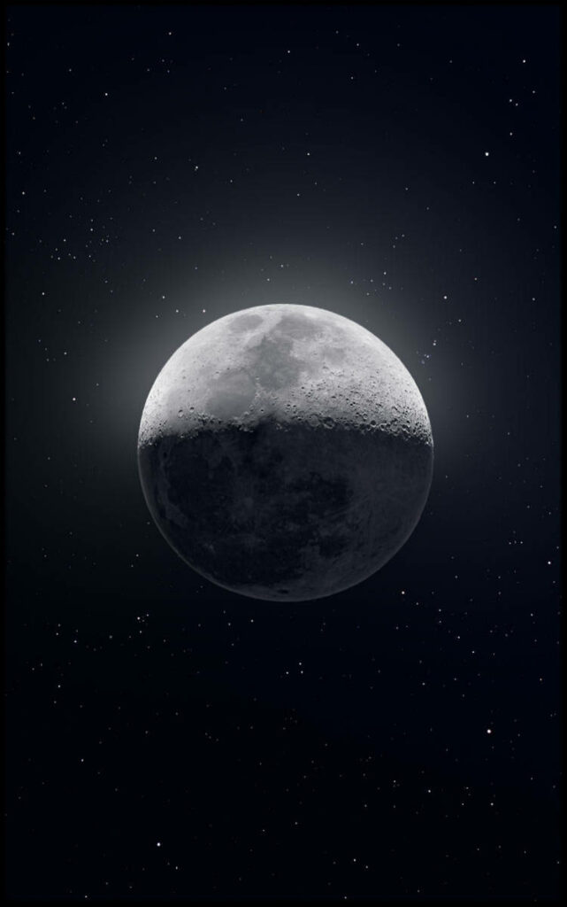 Shrouded Lunar Glow: A Shadow-Dimmed Moon Phone Wallpaper