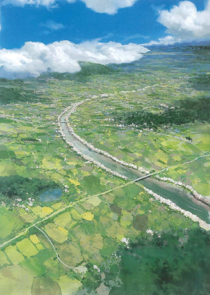 Serene Lush Green Landscape Wallpaper Inspired by The Wind Rises
