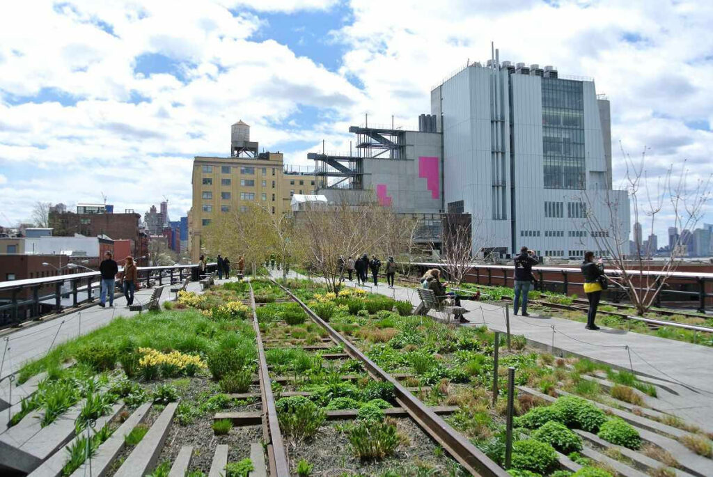 Scenic High Line Wallpaper: Lush Greenery & Modern NYC Skyline