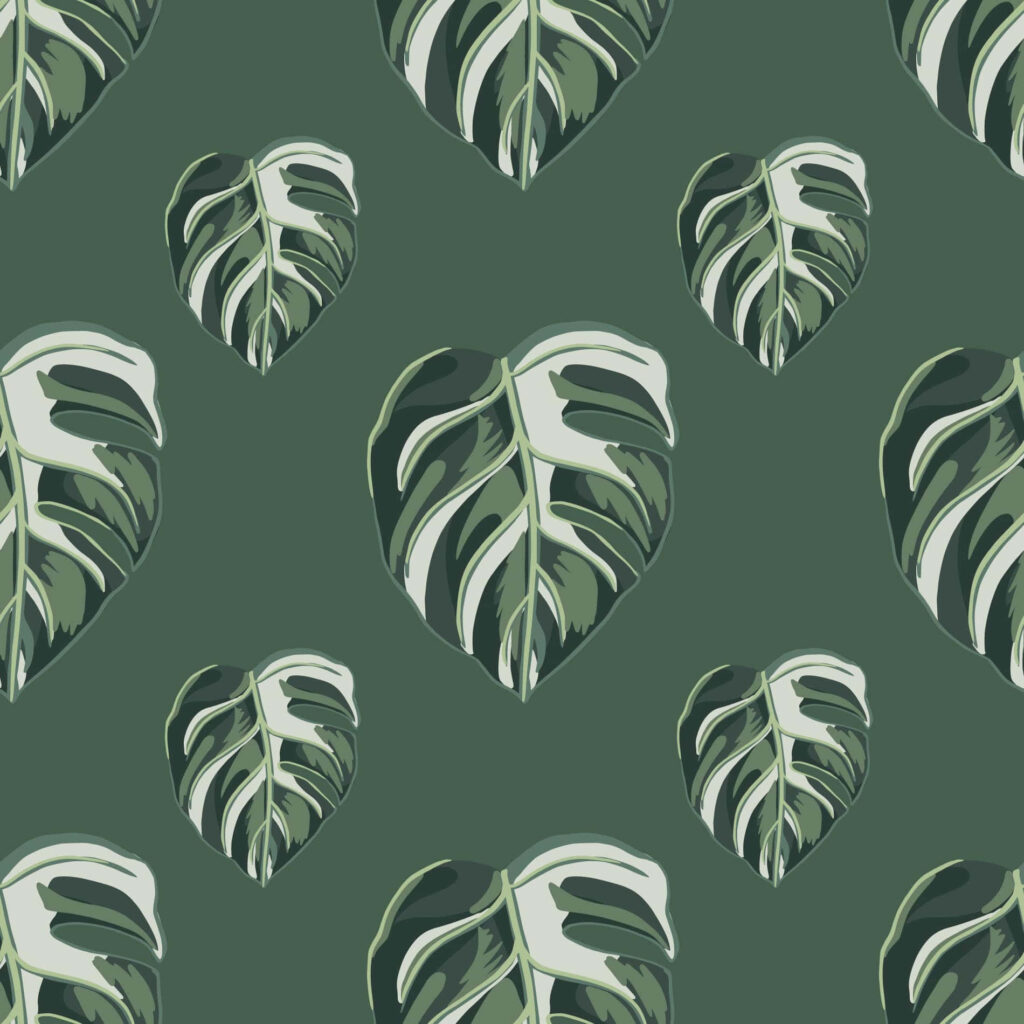 Seamless Monstera Leaf Wallpaper on Rich Green Background