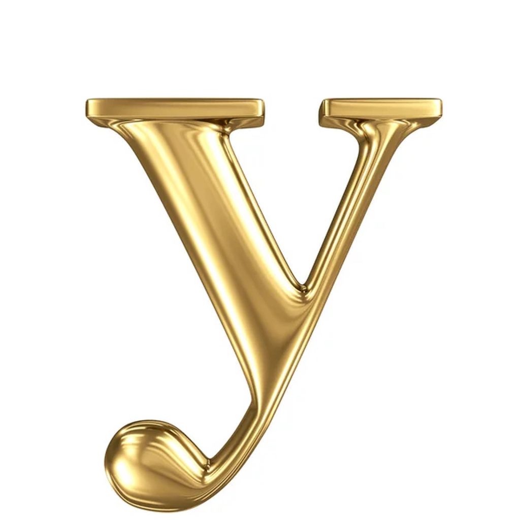 3D gold letter Y wallpaper with polished metallic finish and elegant curves on white background