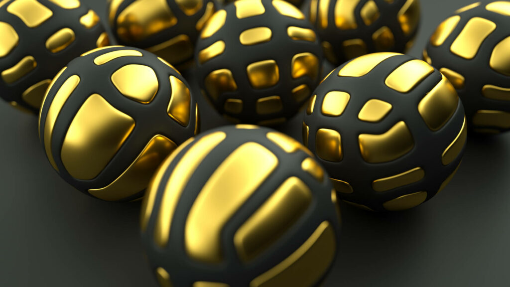 Elegant 3D Sphere Wallpaper: Luxurious Black & Gold Design