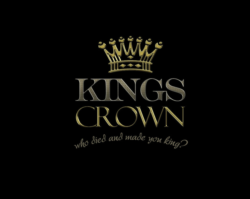 Black and gold wallpaper with ornate crown and bold Kings Crown text on sleek black background