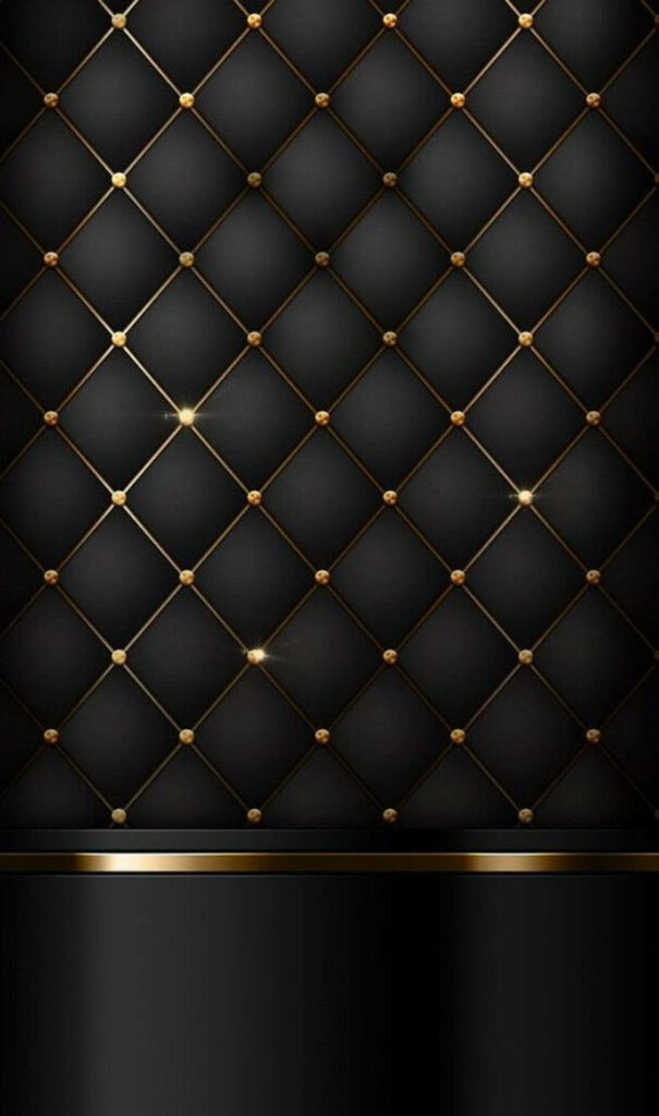 Luxurious Black Quilted Wallpaper with Gold Accents - Elegant Background