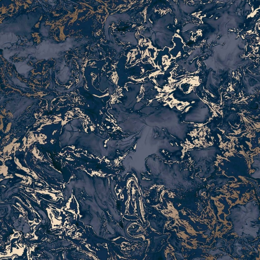 Luxurious blue marble wallpaper with swirling navy patterns and elegant gold veining texture