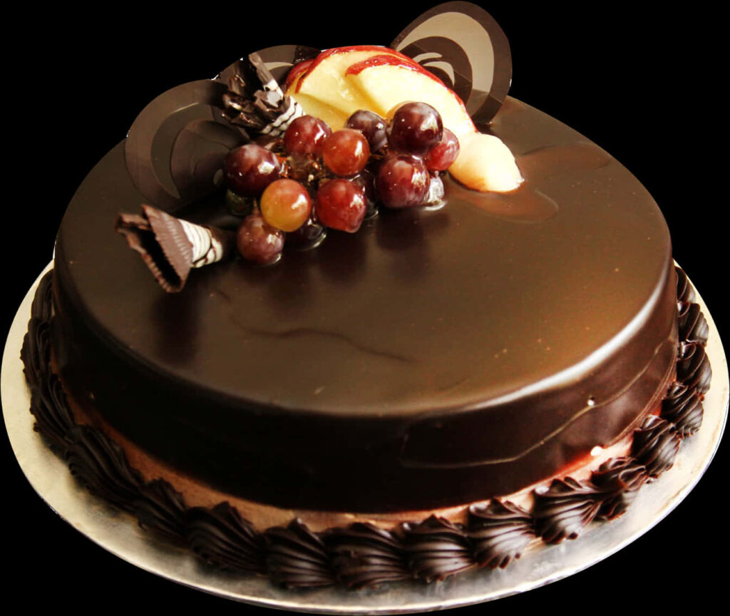 Luxurious Chocolate Ganache Cake with Fresh Fruits & Elegant Decor Wallpaper
