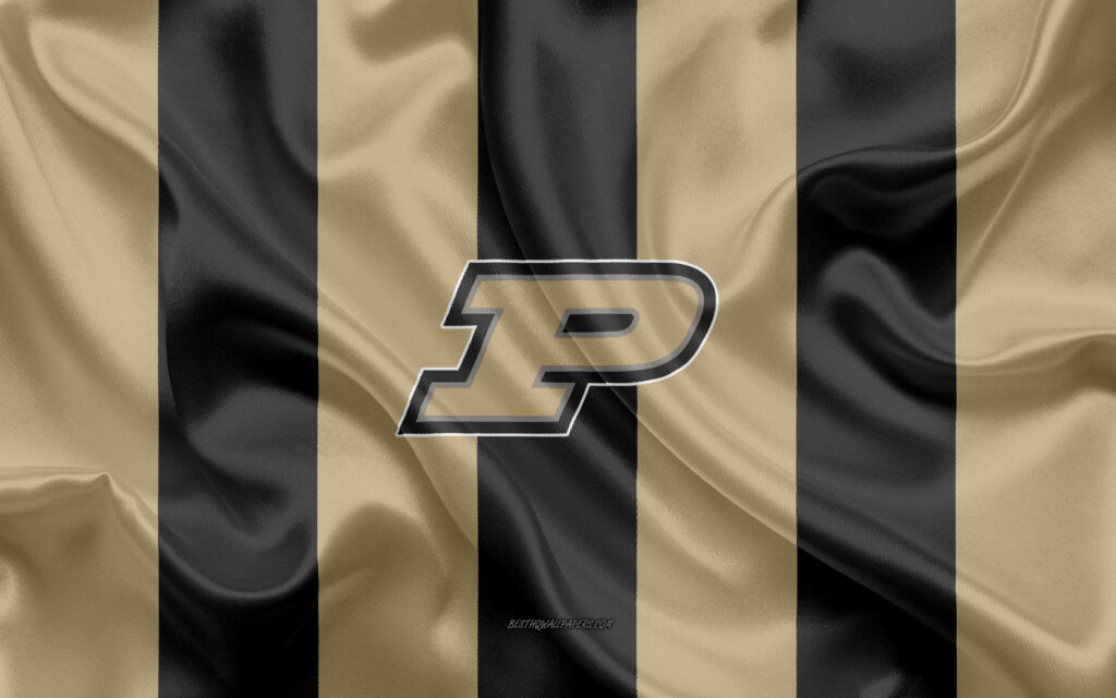 Elegant Gold & Black Striped Wallpaper with Purdue Logo Background