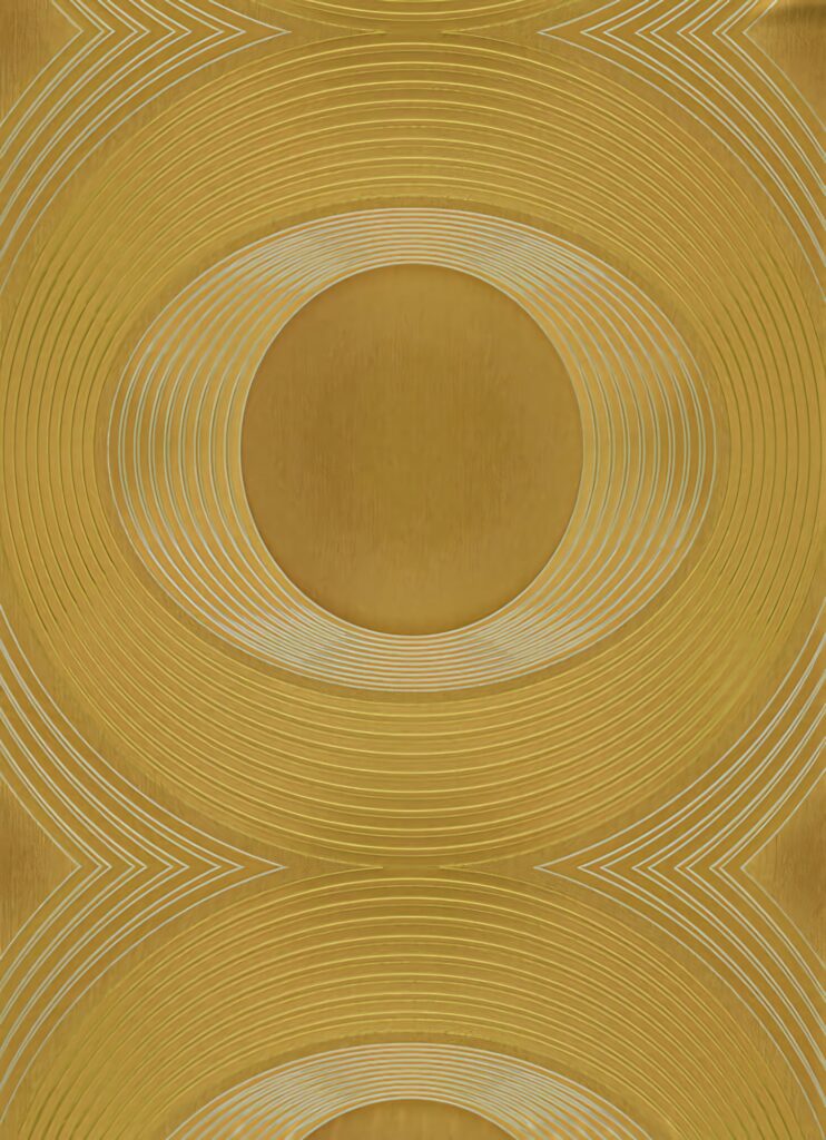 Luxurious gold circular pattern wallpaper with concentric rings and metallic geometric design
