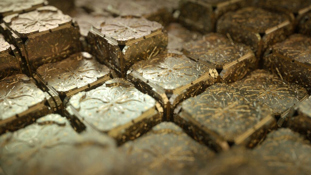Luxury Gold Cube Wallpaper: Intricate Pattern & Depth (5600x3152)