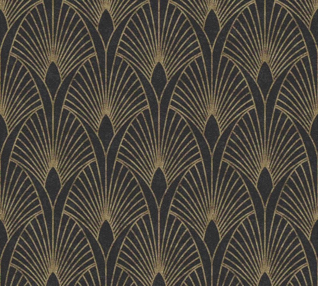 Luxurious Gold Leaf Geometric Wallpaper on Black Background