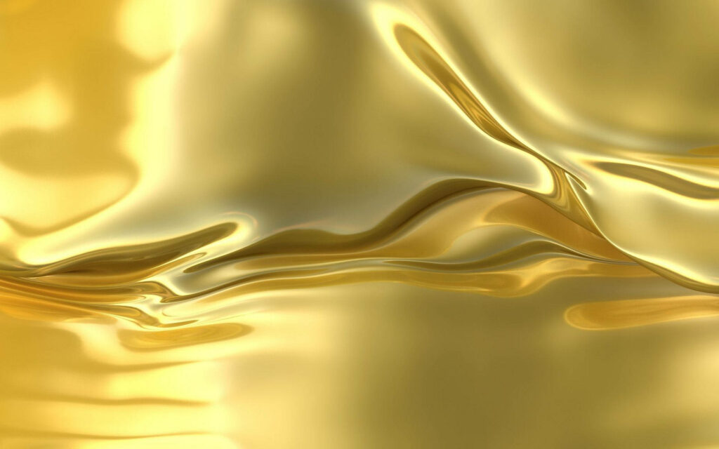 Luxurious Satin Gold Wallpaper: Flowing Metallic Liquid Effect