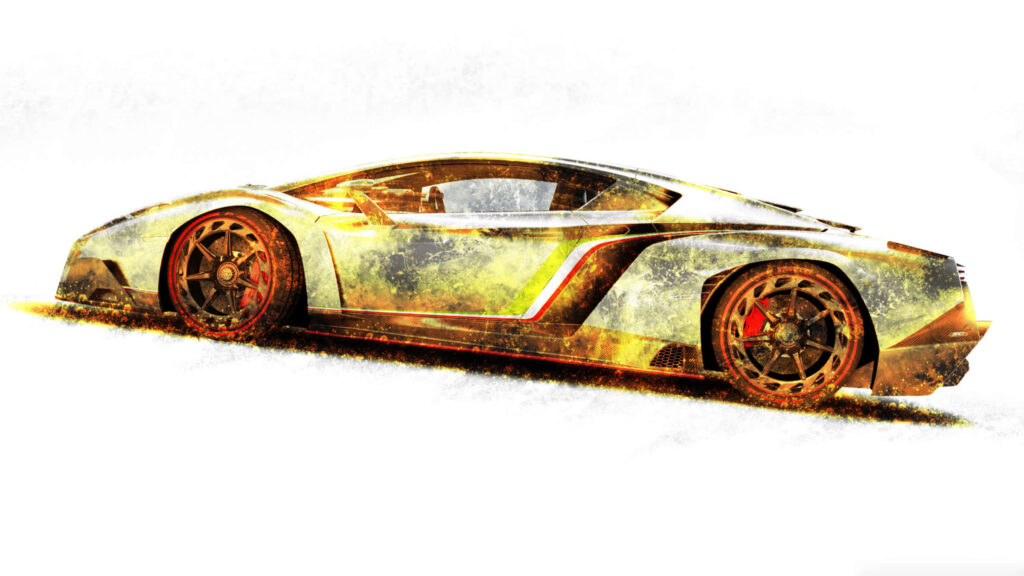 Luxurious gold sports car with sleek metallic finish on stylish high-end wallpaper background
