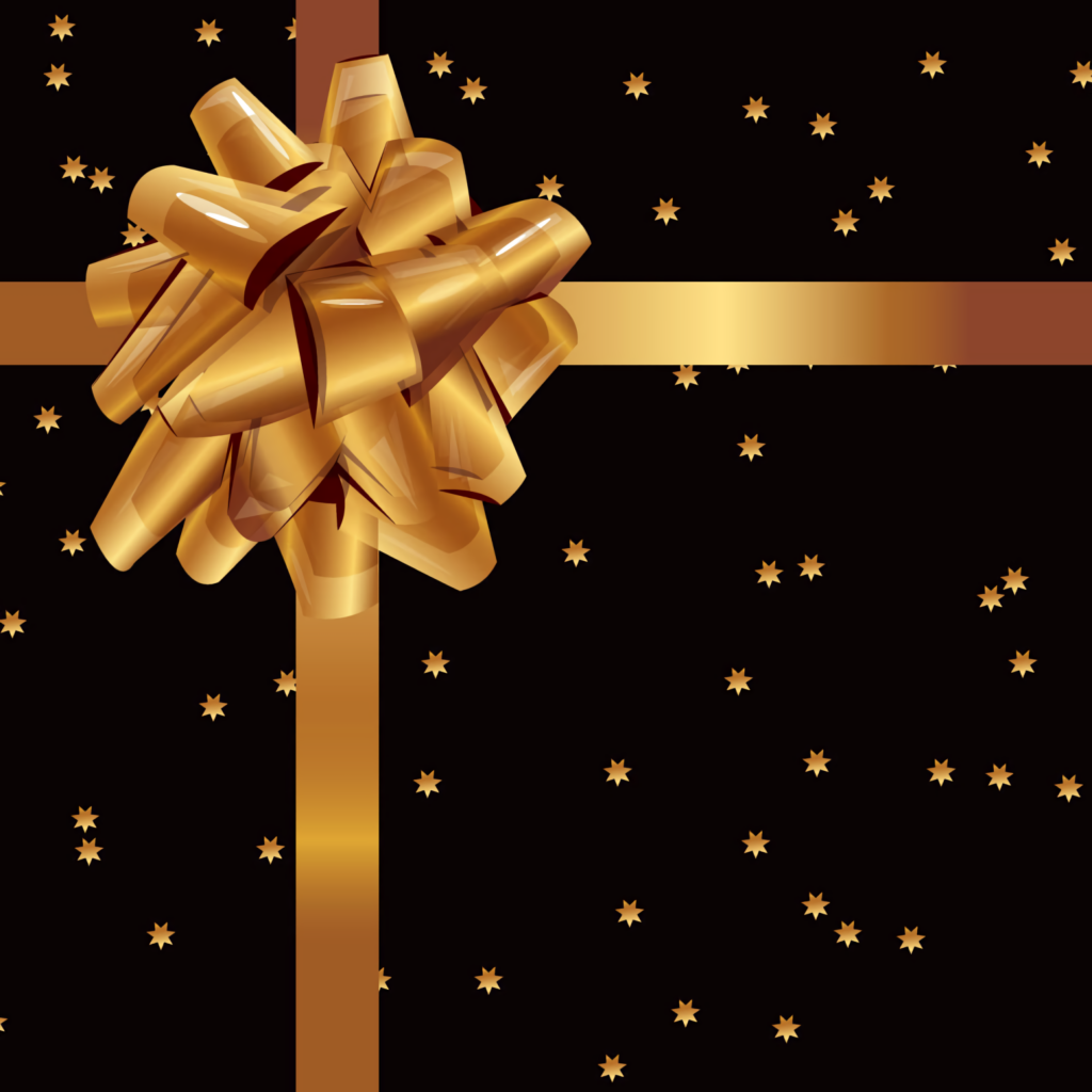 Elegant Golden Gift Box Wallpaper with Black Starry Background