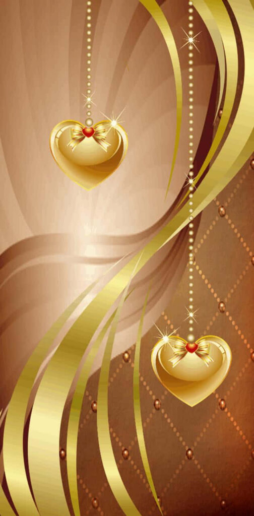 Luxurious Gold Heart Wallpaper: Elegant Brown Background Design