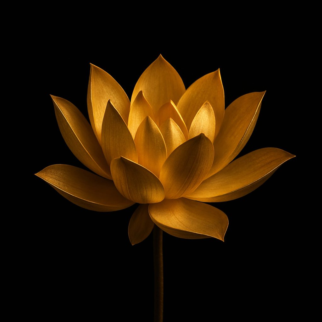 Golden lotus flower wallpaper on black background minimalist luxury desktop background