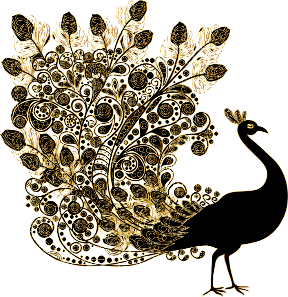 Elegant Golden Paisley Peacock Wallpaper Design with Dark Background