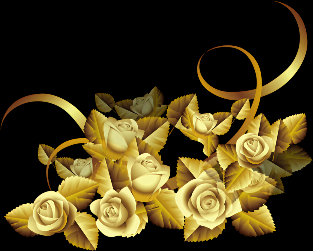 Elegant Golden Roses Wallpaper with Ribbons | Luxurious Metallic Background