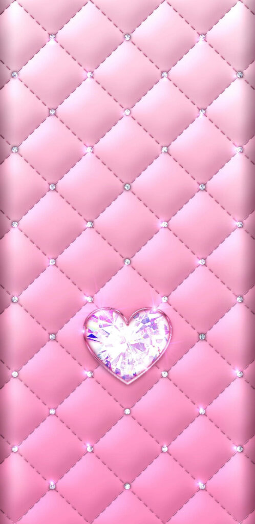 Luxurious Pink Quilted Wallpaper with Diamond Heart Design