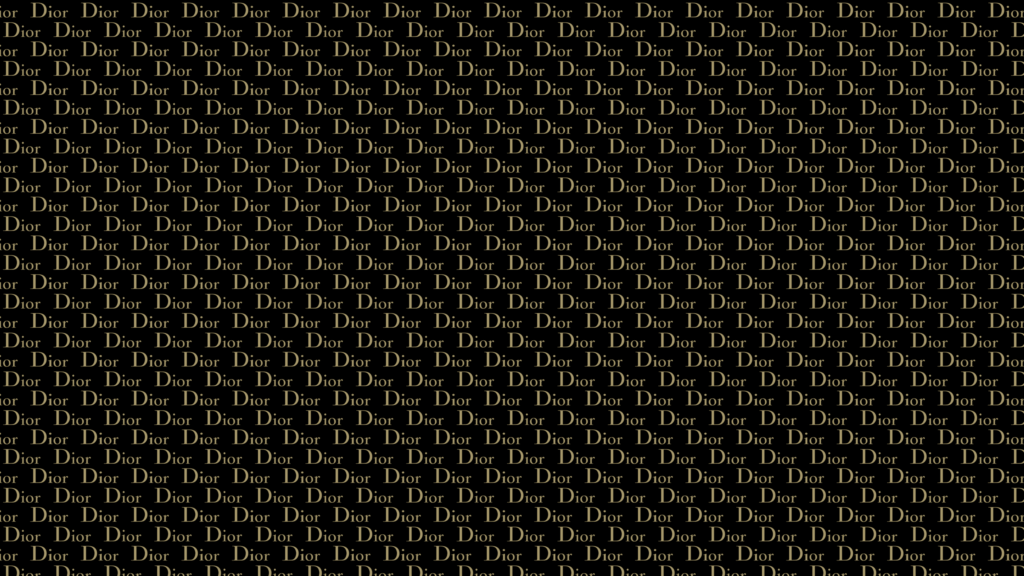 Luxury Dior logo wallpaper with elegant gold pattern on deep black background modern design