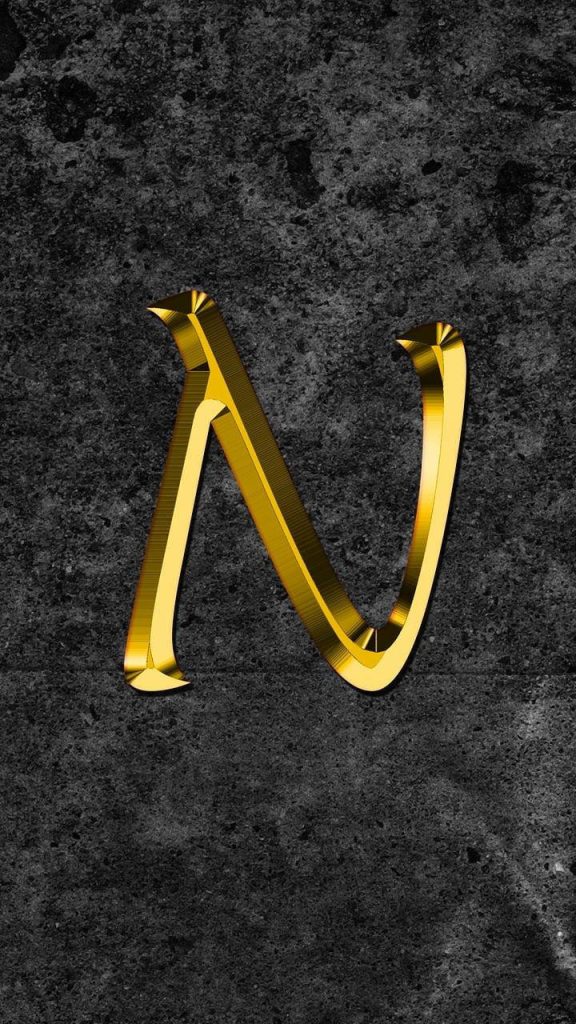 Gleaming 3D metallic golden letter N on dark textured concrete modern wallpaper background