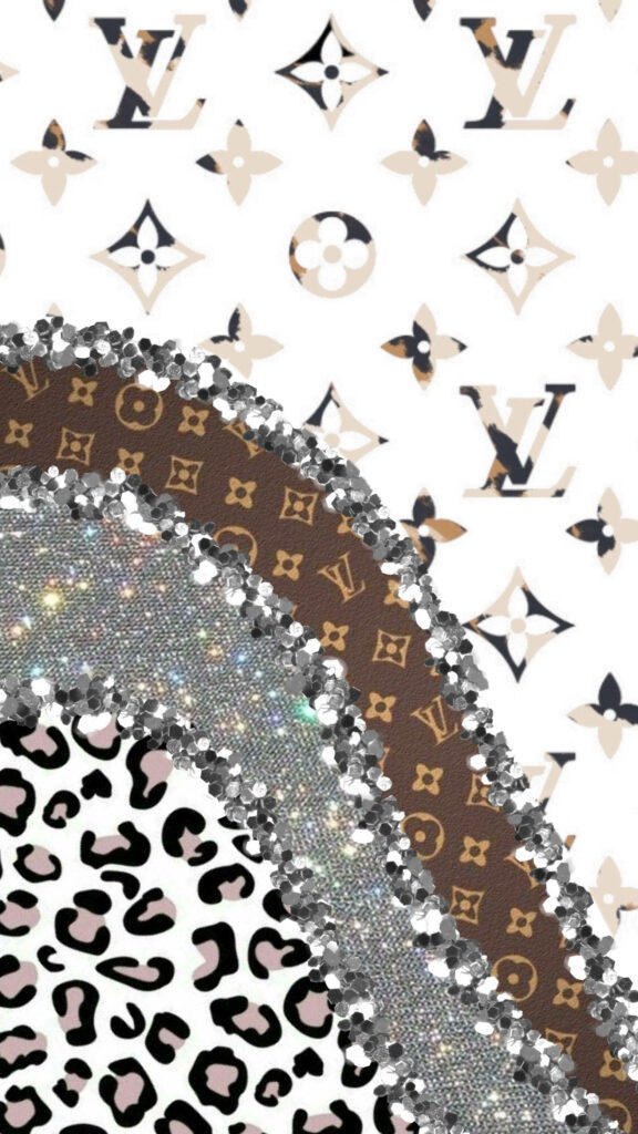 Louis Vuitton monogram wallpaper with animal print rhinestones luxurious high fashion background