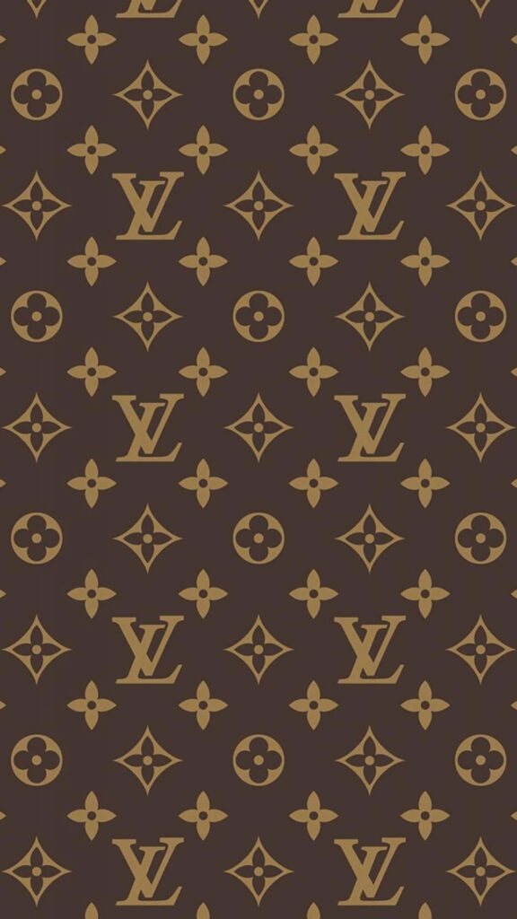 Louis Vuitton gold monogram pattern on dark brown background luxury iPhone wallpaper design